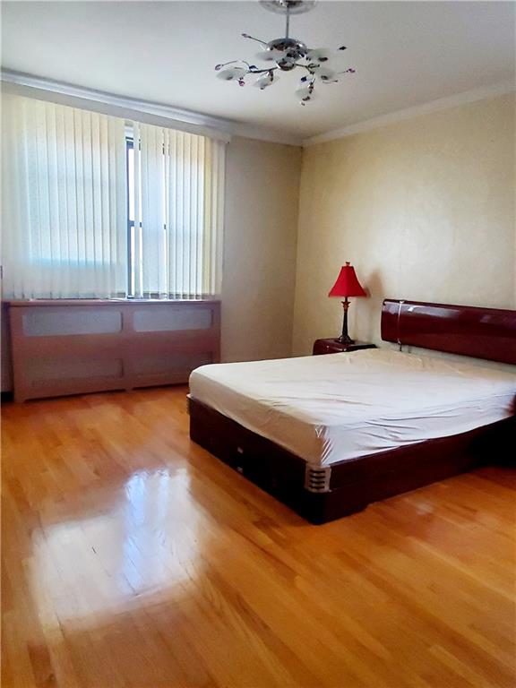 unfurnished bedroom featuring light hardwood / wood-style flooring and ornamental molding