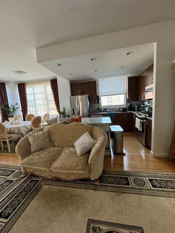 living room with a healthy amount of sunlight and light wood-type flooring