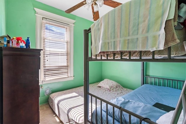 bedroom featuring carpet flooring and ceiling fan