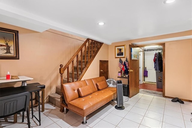 living room with light tile patterned floors