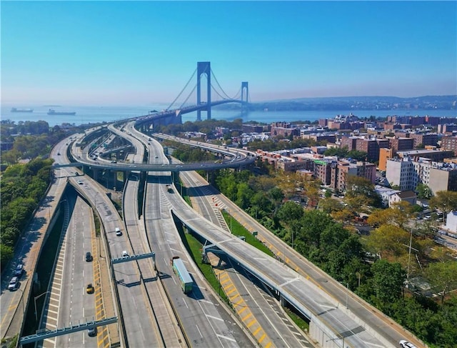 bird's eye view with a city view