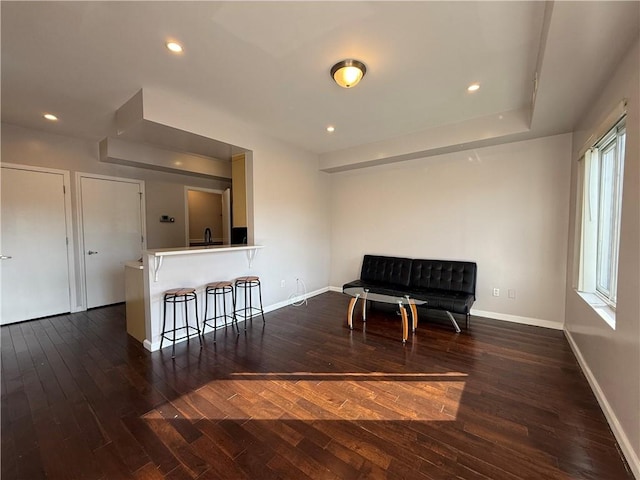 sitting room with sink and dark hardwood / wood-style flooring