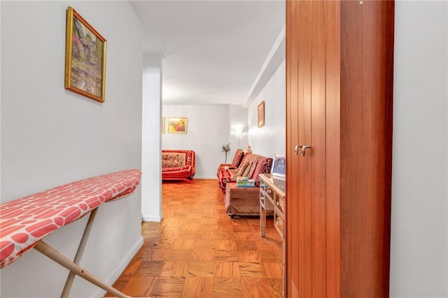 hallway with light parquet flooring