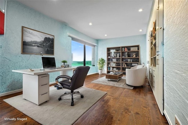 office area with wood-type flooring