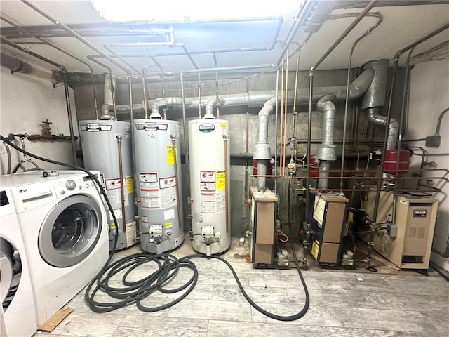 interior space featuring gas water heater and washer / dryer