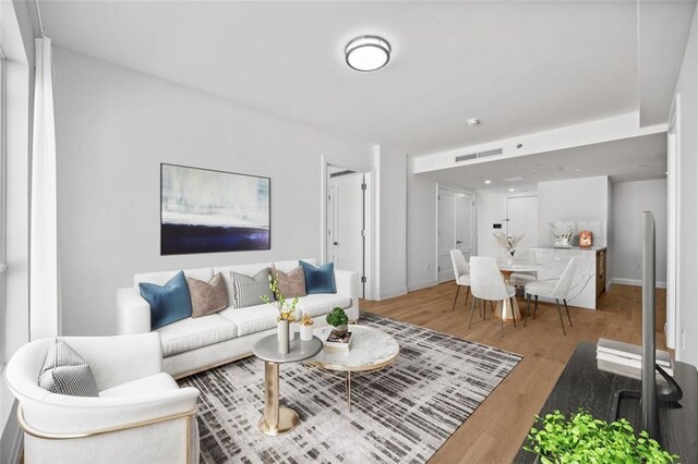 living room featuring light hardwood / wood-style flooring