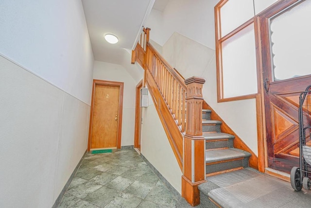 522 Bay Ridge Ave, Brooklyn, NY 11220 - stairway with stone finish flooring and baseboards