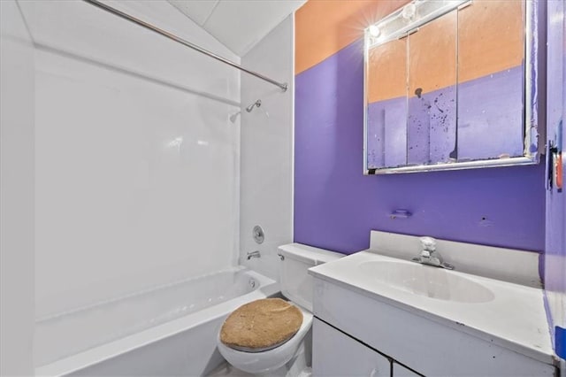 full bathroom featuring shower / bathtub combination, vanity, and toilet