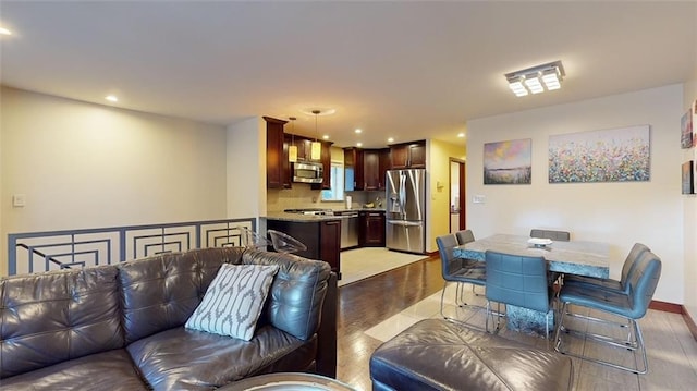 living room with light wood-type flooring