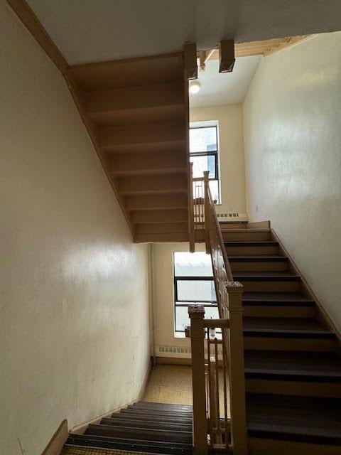 stairs featuring vaulted ceiling