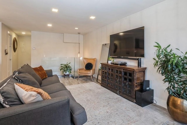 living room featuring light wood-type flooring