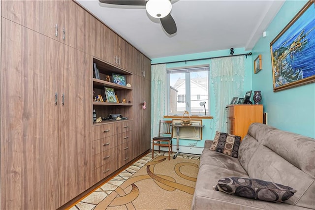 living room featuring ceiling fan