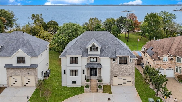 view of front facade featuring a water view