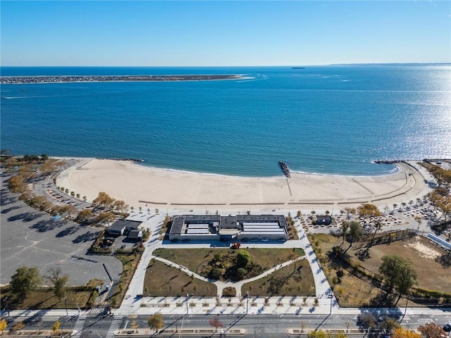 aerial view featuring a beach view and a water view