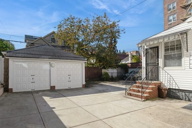 view of patio / terrace with a garage