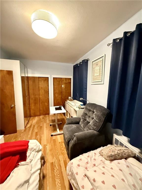 interior space featuring lofted ceiling and wood finished floors