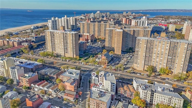 drone / aerial view with a water view and a view of city