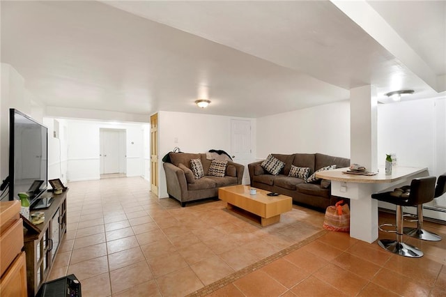 living room with light tile patterned flooring