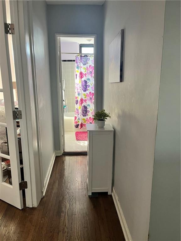 hall featuring dark wood-type flooring