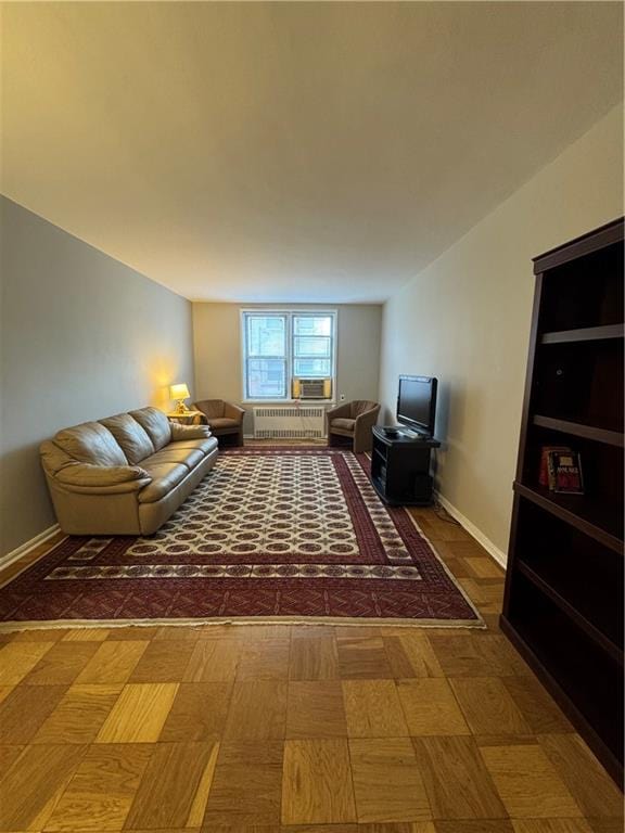 living room with radiator