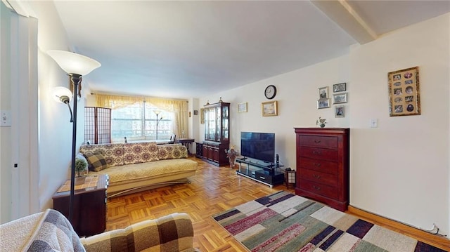 living room with light parquet floors