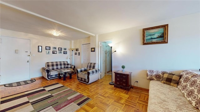 living room with light parquet floors