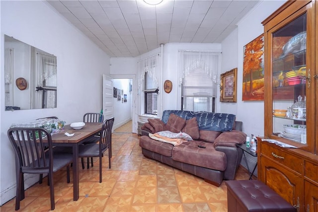 living room featuring light parquet floors