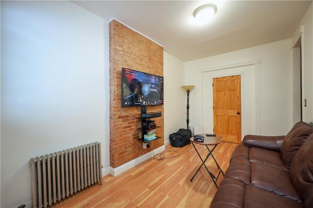 living room with hardwood / wood-style floors and radiator heating unit