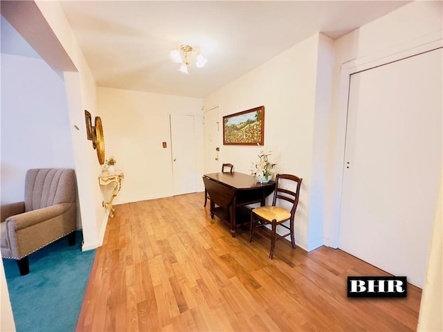 interior space featuring a chandelier and light hardwood / wood-style flooring