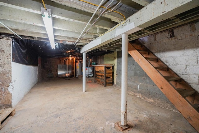 basement featuring electric water heater