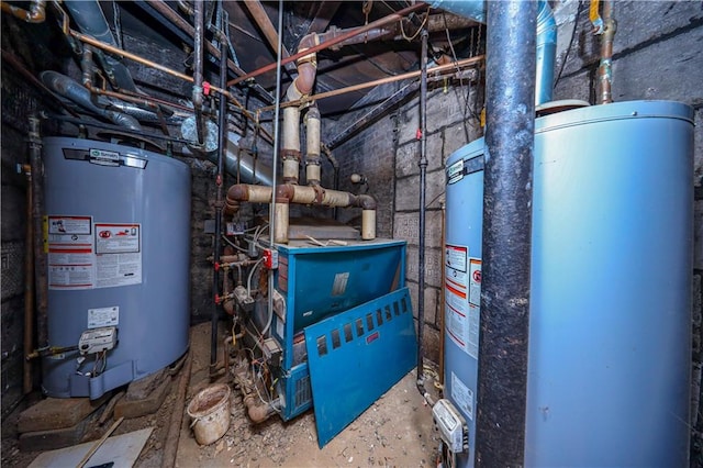 utility room featuring water heater