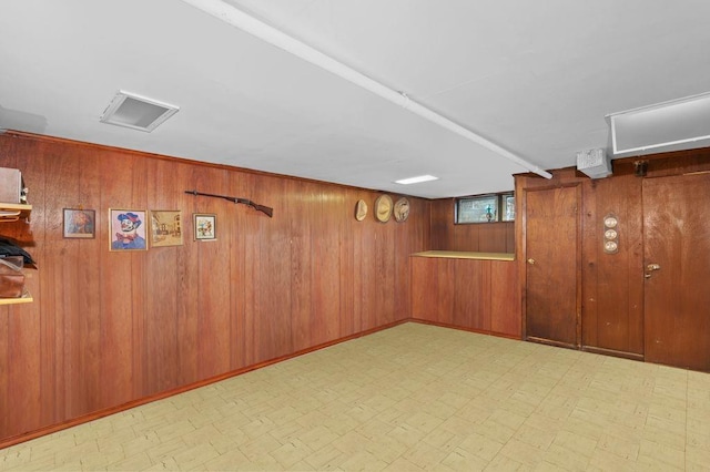 basement with wood walls