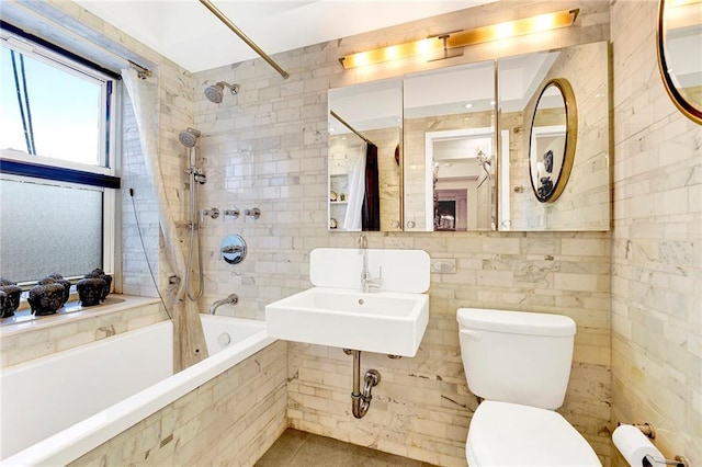 full bathroom featuring shower / bath combo, toilet, and sink