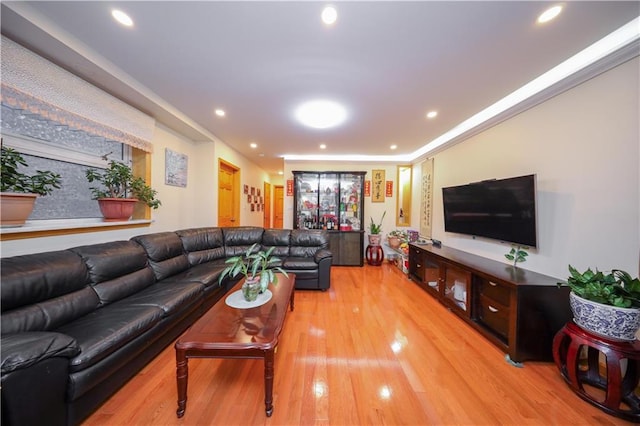 living room with light hardwood / wood-style flooring