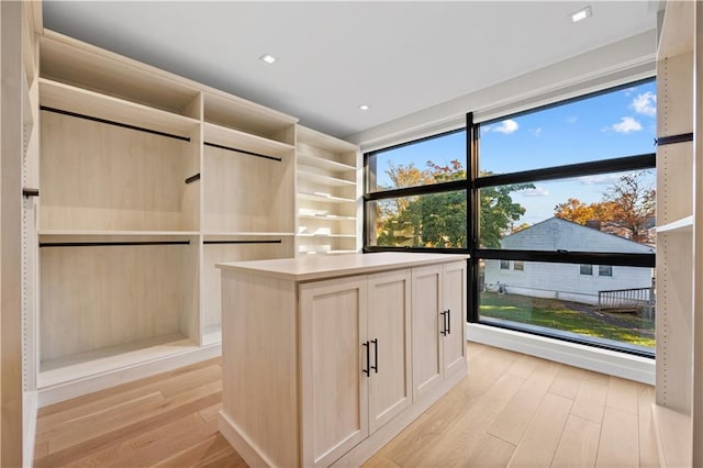 walk in closet with light wood-style flooring