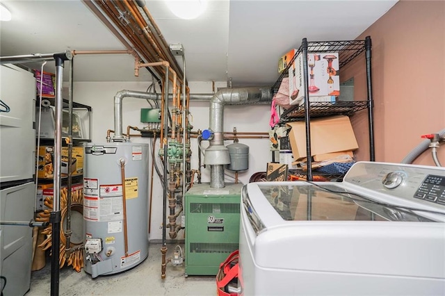 utility room featuring water heater and washer / dryer