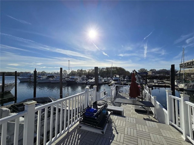 view of dock featuring a water view