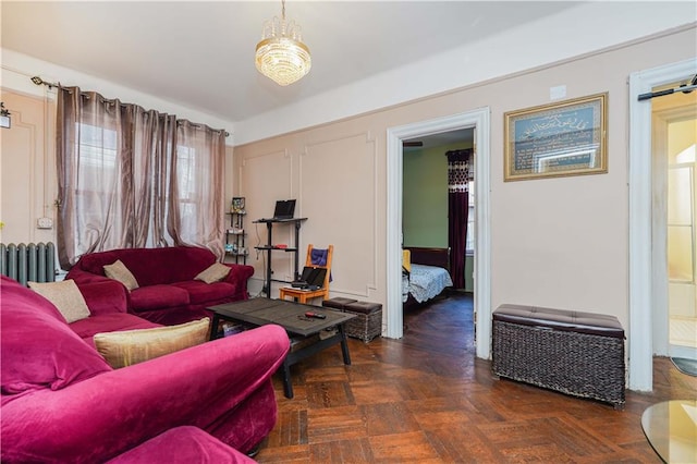 living area with radiator heating unit