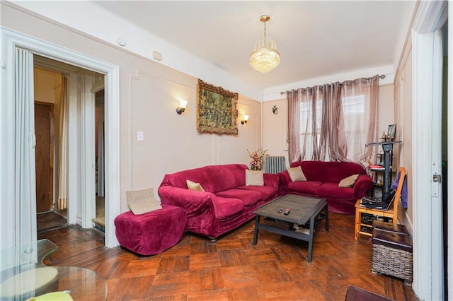 living room featuring radiator heating unit