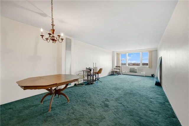 interior space featuring carpet floors and a notable chandelier