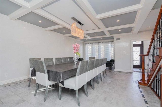 dining room featuring beam ceiling and coffered ceiling