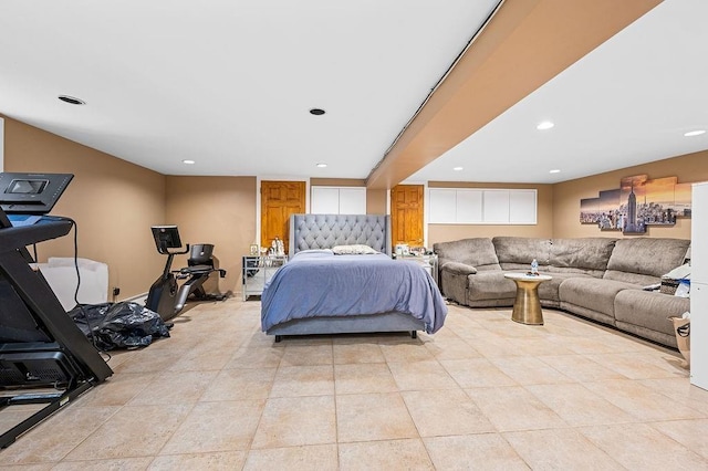 bedroom featuring recessed lighting and light tile patterned floors