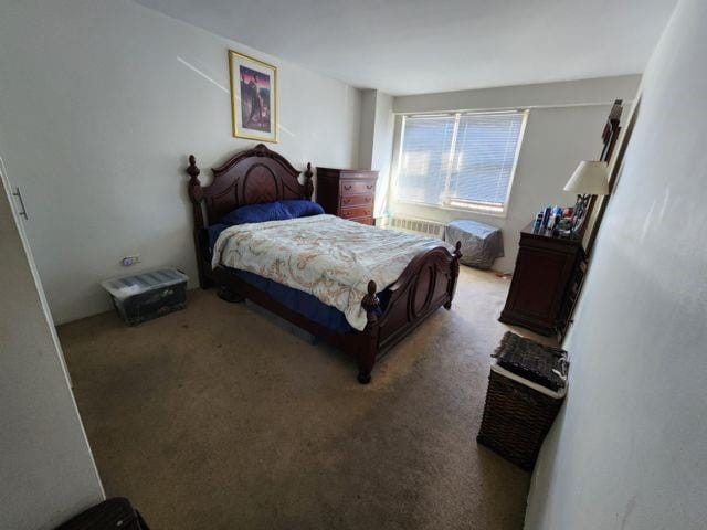 bedroom with carpet floors and radiator