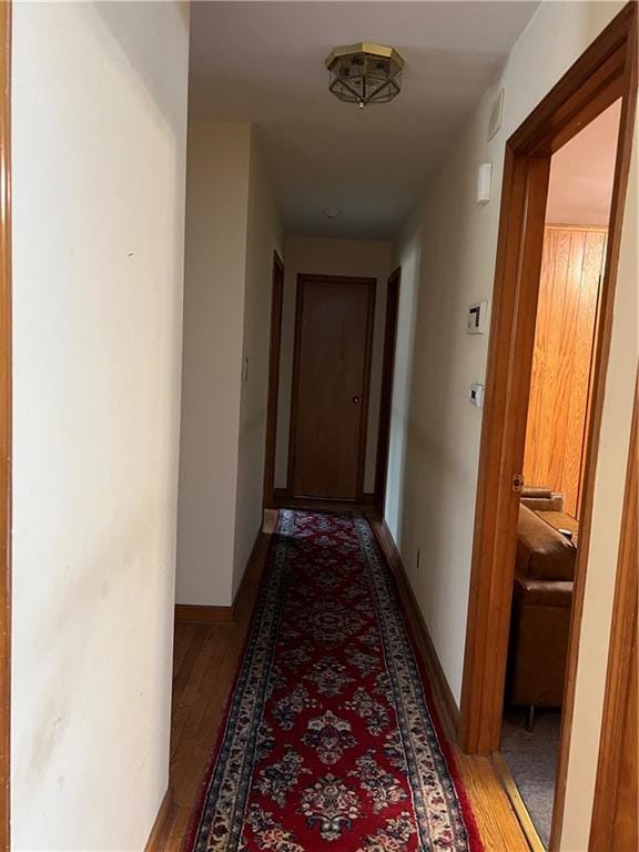 corridor featuring dark hardwood / wood-style flooring