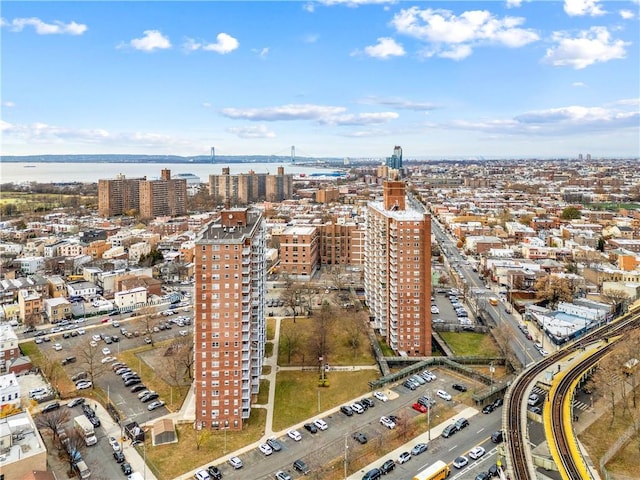 bird's eye view with a view of city and a water view