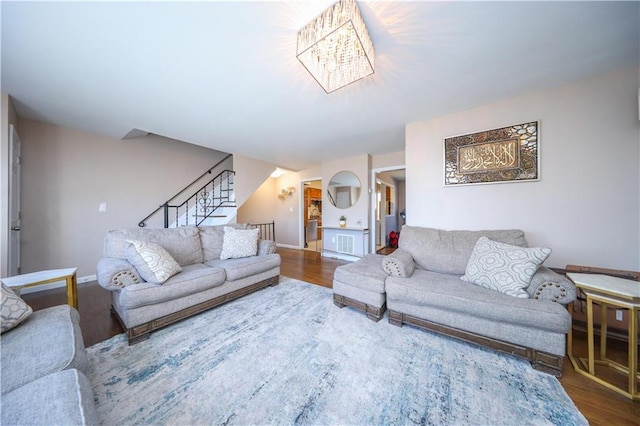 living room with hardwood / wood-style flooring