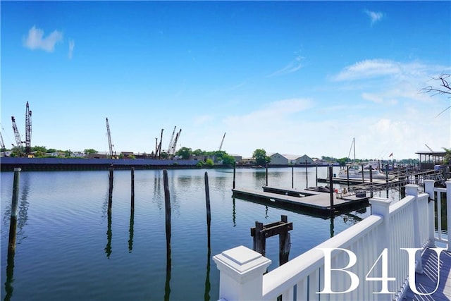 dock area with a water view