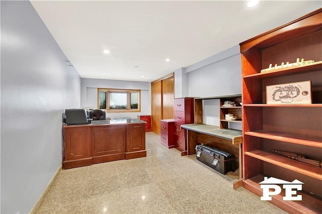 office area with baseboards and recessed lighting