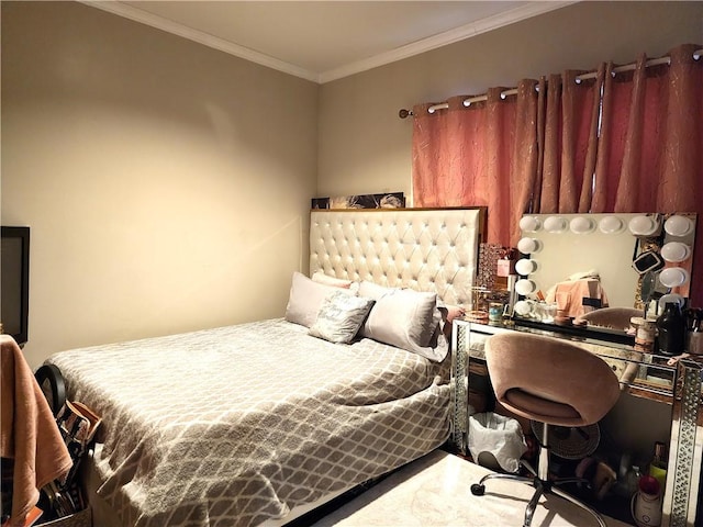 bedroom with ornamental molding