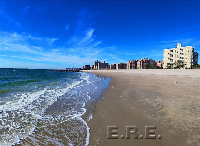 property view of water featuring a view of the beach